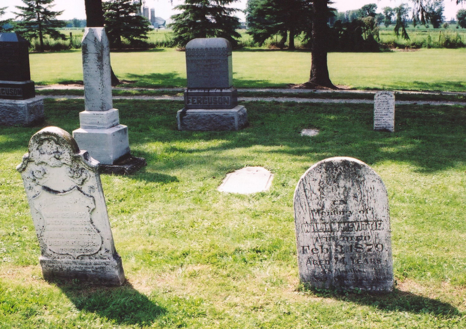 Relative positioning of the gravestones shown here.